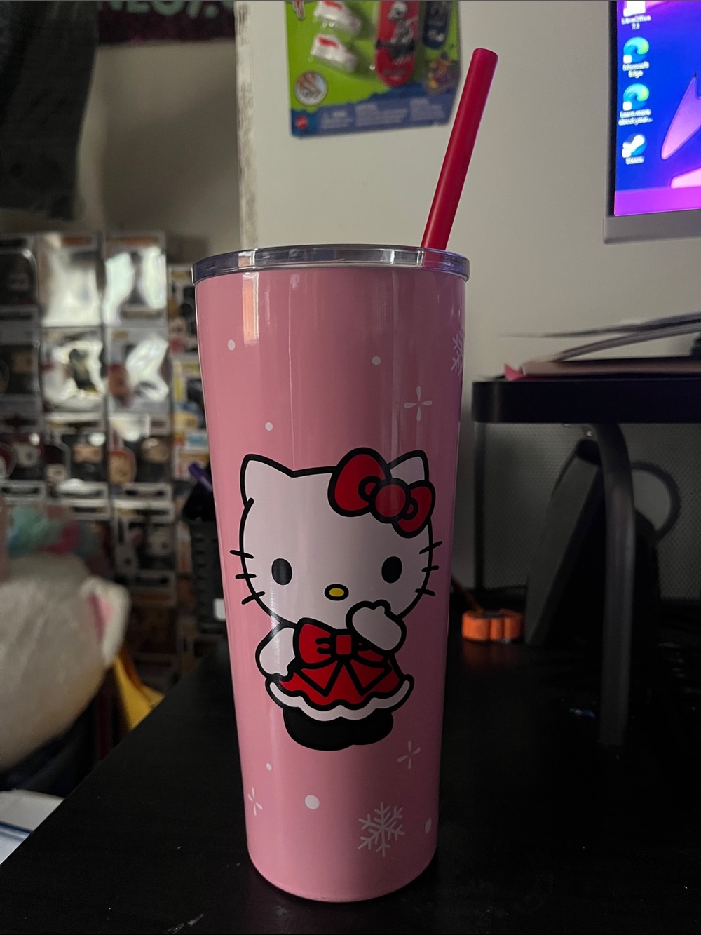 Hello Kitty Pink and Red Travel Tumbler with Straw